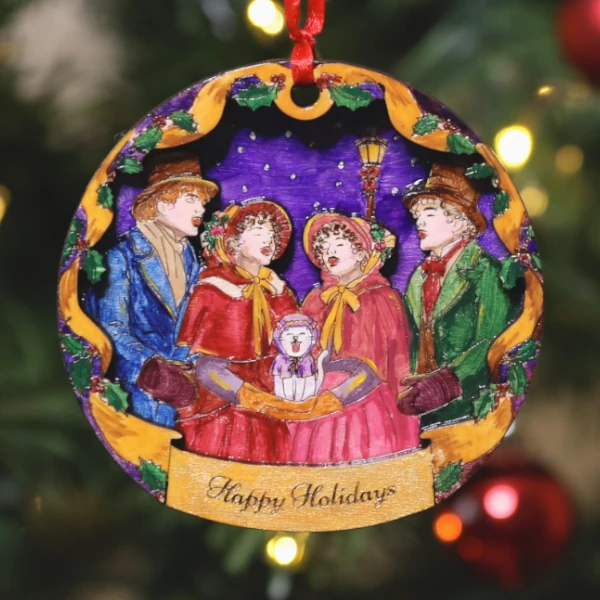 Carolers and cat ornament